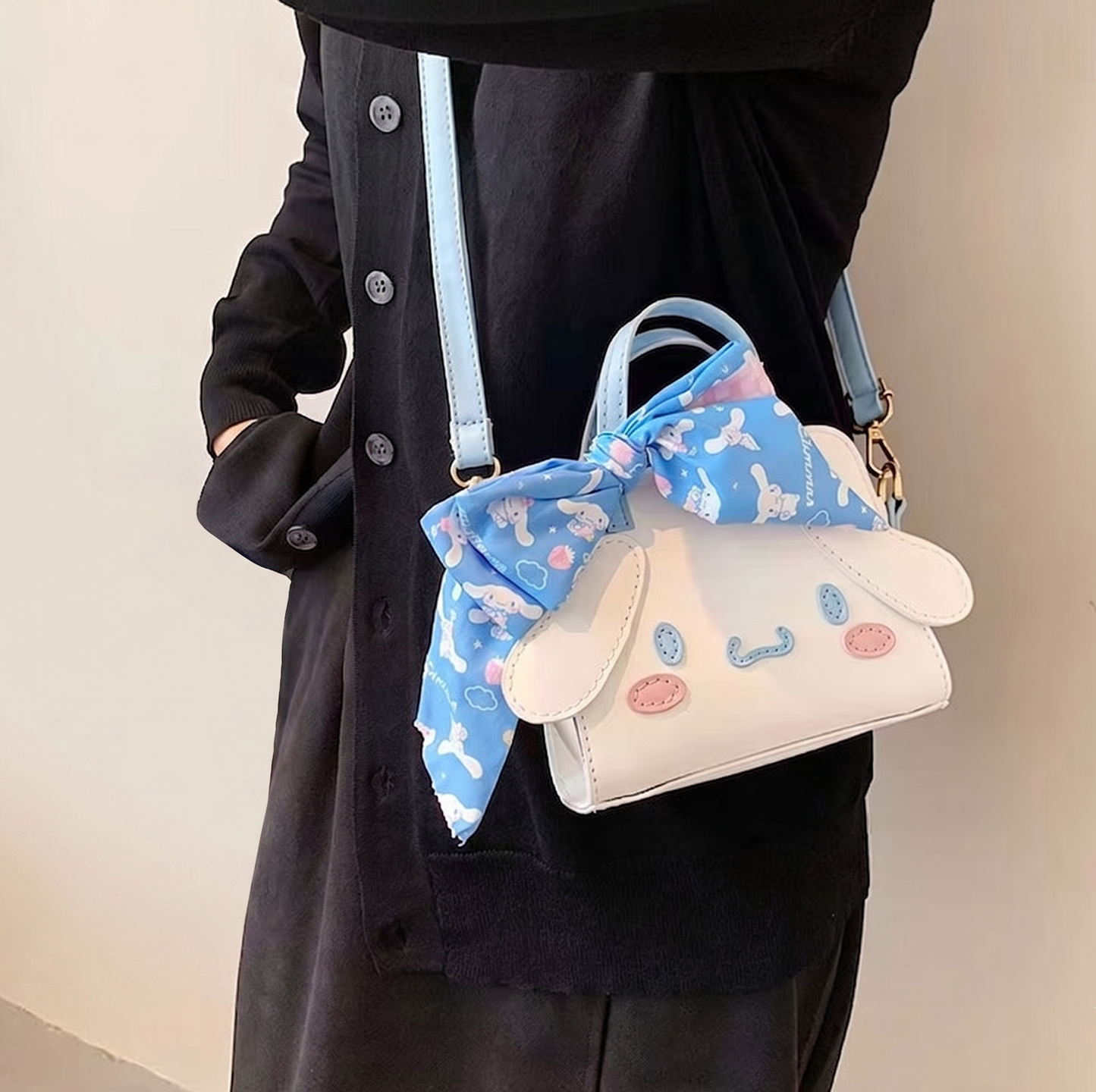Cute Anime Character PU Leather Mini Crossbody Bag – Ribbon Edition