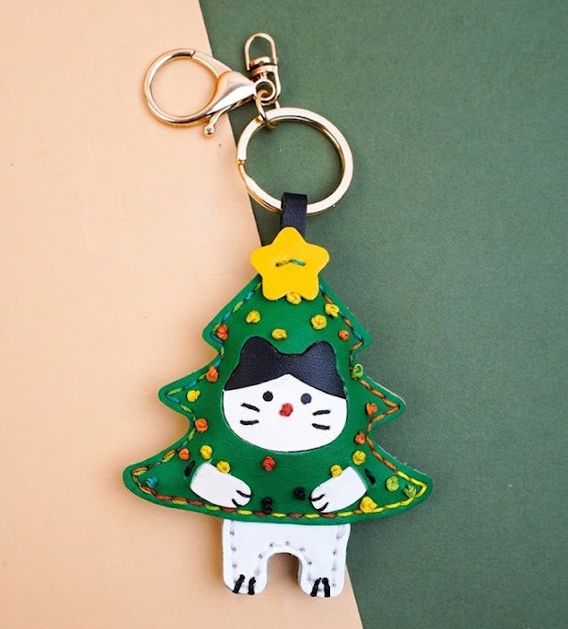 DIY Christmas Tree Cat Leather Keychain Kit